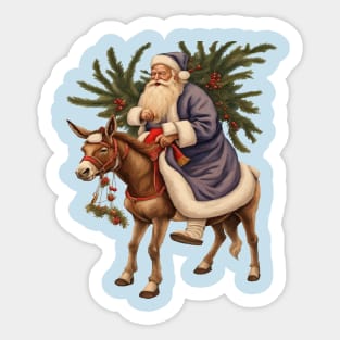 Olde German Father Christmas Riding A Donkey Cut Out Sticker